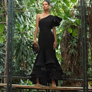 No Pise La Grama Gown Chic One-Shoulder Black Dress NWT